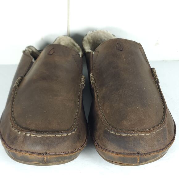 OluKai Men\'s Moloa US 10 Brown Leather Shearling Convertible Slippers Loafers main image 9